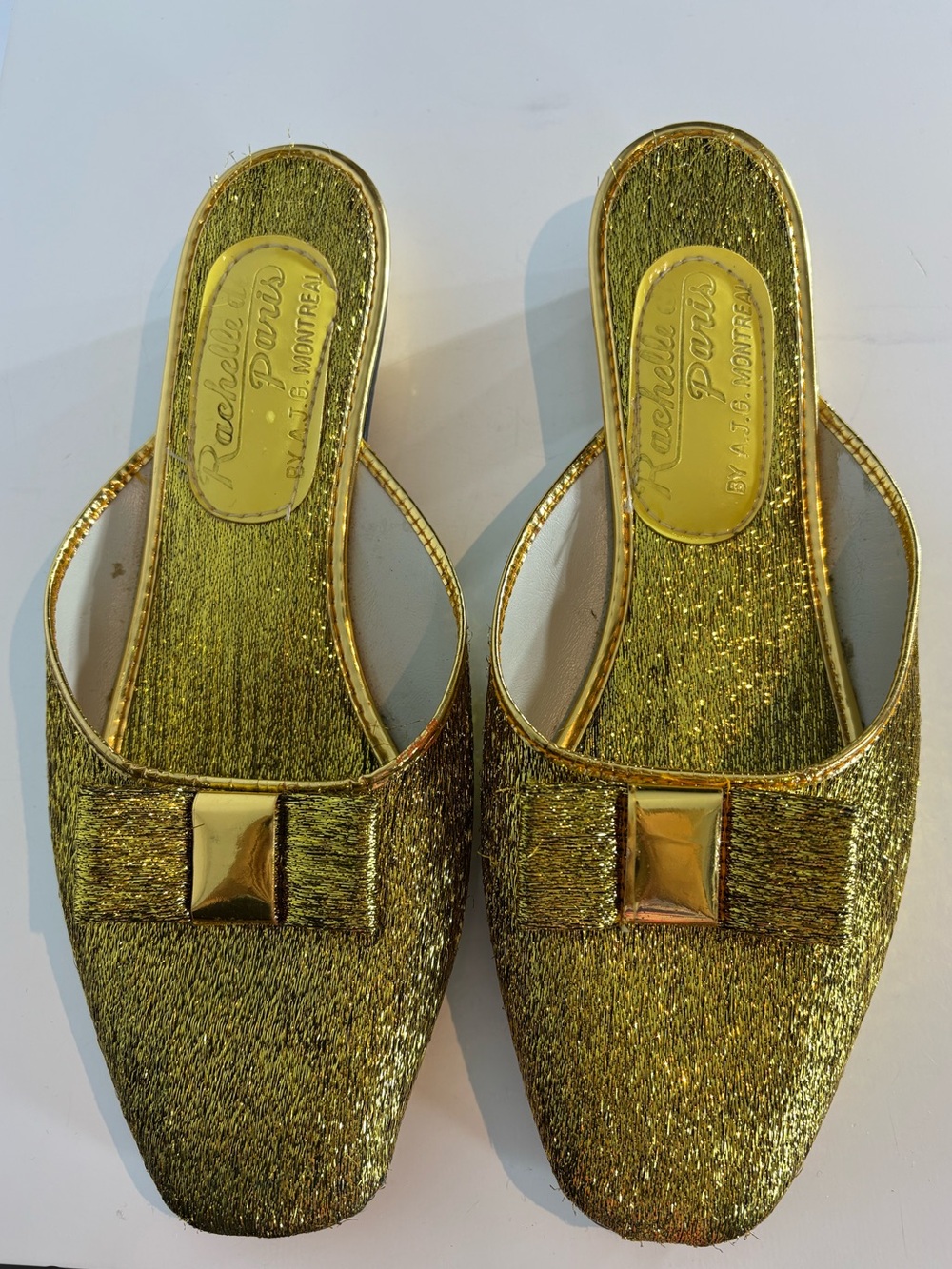 Vintage Rachelle Paris Gold Lamé Mule Heels Size 8